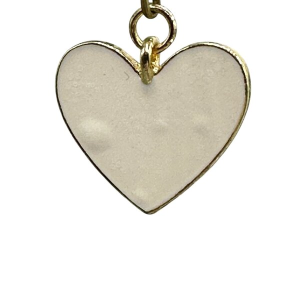 Gold & Cream Enamel Heart Shaped Pendant Charm Womens Fashion Jewelry - Picture 3 of 7